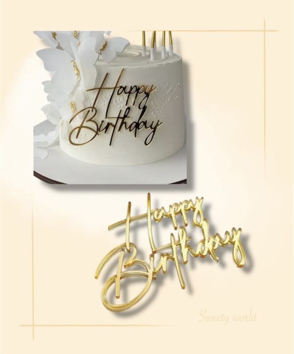 Happy Birthday akril tortadísz arany